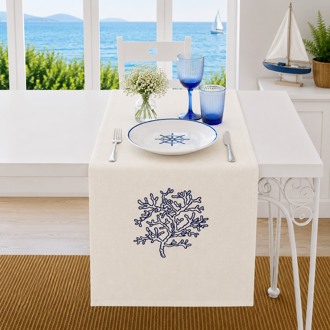Nakışlı Yosun Desenli Outdoor Dokuma Runner