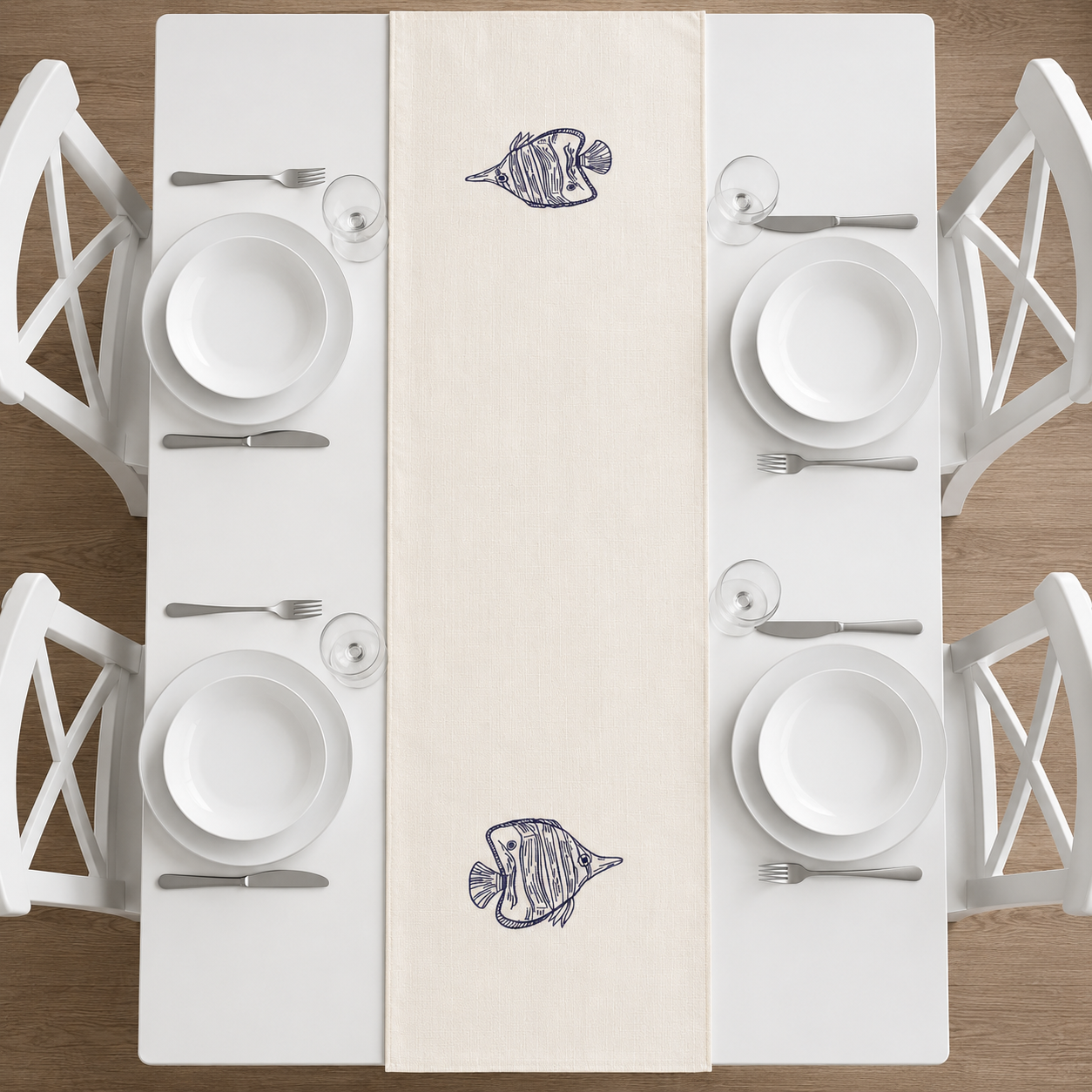 Nakışlı Balık Desenli Outdoor Dokuma Runner