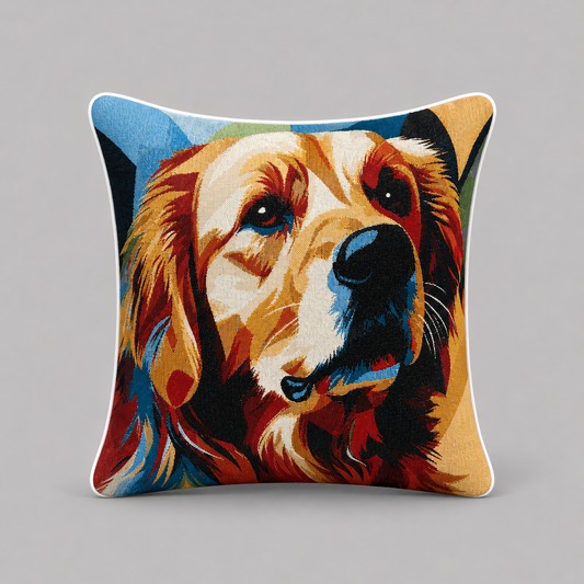 Renkli Köpek Desenli Biyeli Goblen Dokuma Kırlent Kılıfı