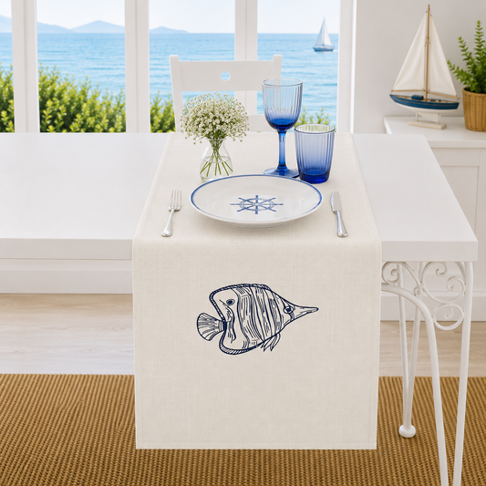 Nakışlı Balık Desenli Outdoor Dokuma Runner