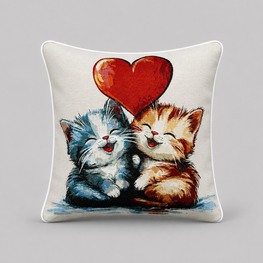 Mutlu Patiler Desenli Biyeli Goblen Dokuma Kırlent Kılıfı