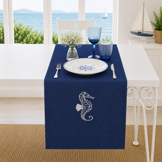 Nakışlı Deniz Atı Desenli Outdoor Dokuma Runner